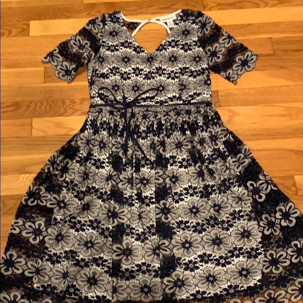Motherhood Maternity Navy and White Lace Dress